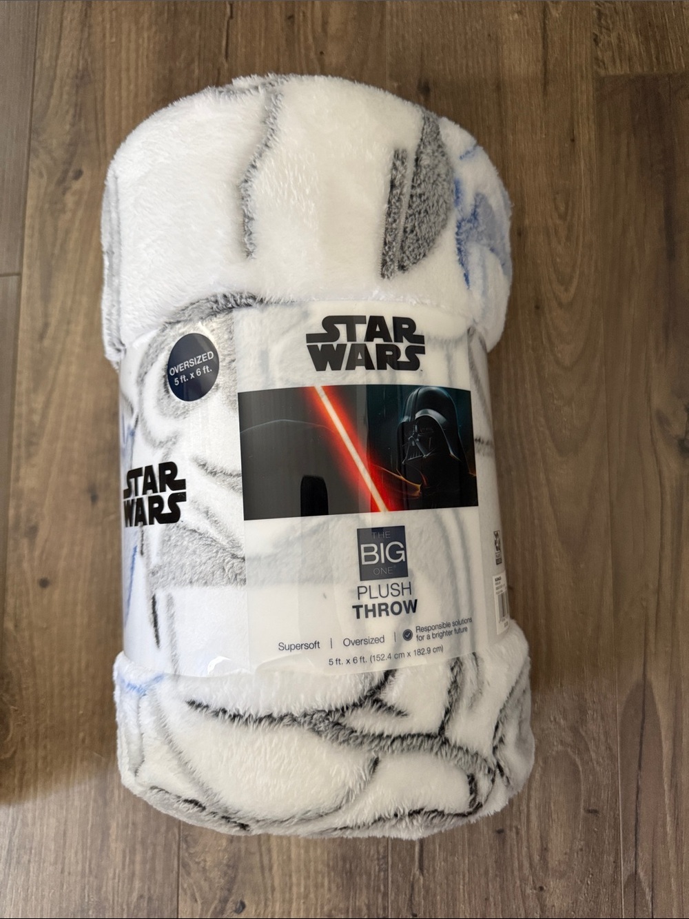 Star Wars Plush Throw Blanket - White, Black & Blue Accents
